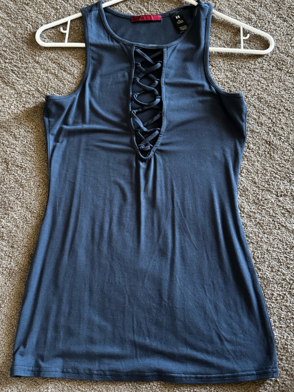 Buckle Lace-Up Front Tank Top in Navy Blue